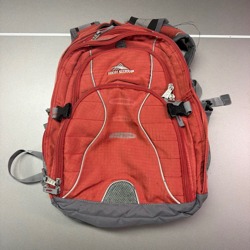 High Sierra Red Gray Laptop Backpack Airflow Multi-Compartment School Hiking Bag